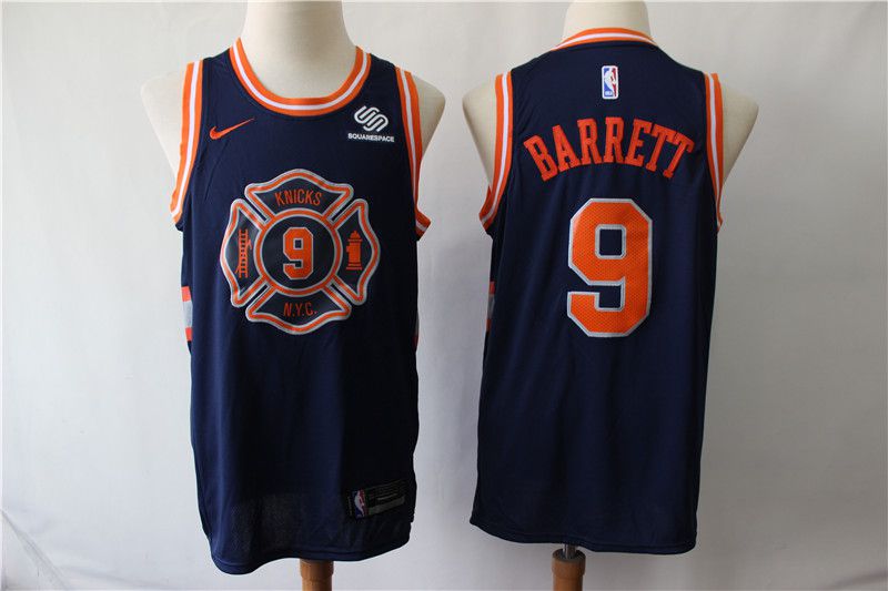 Men New York Knicks #9 Barrett Blue City Edition Game Nike NBA Jerseys